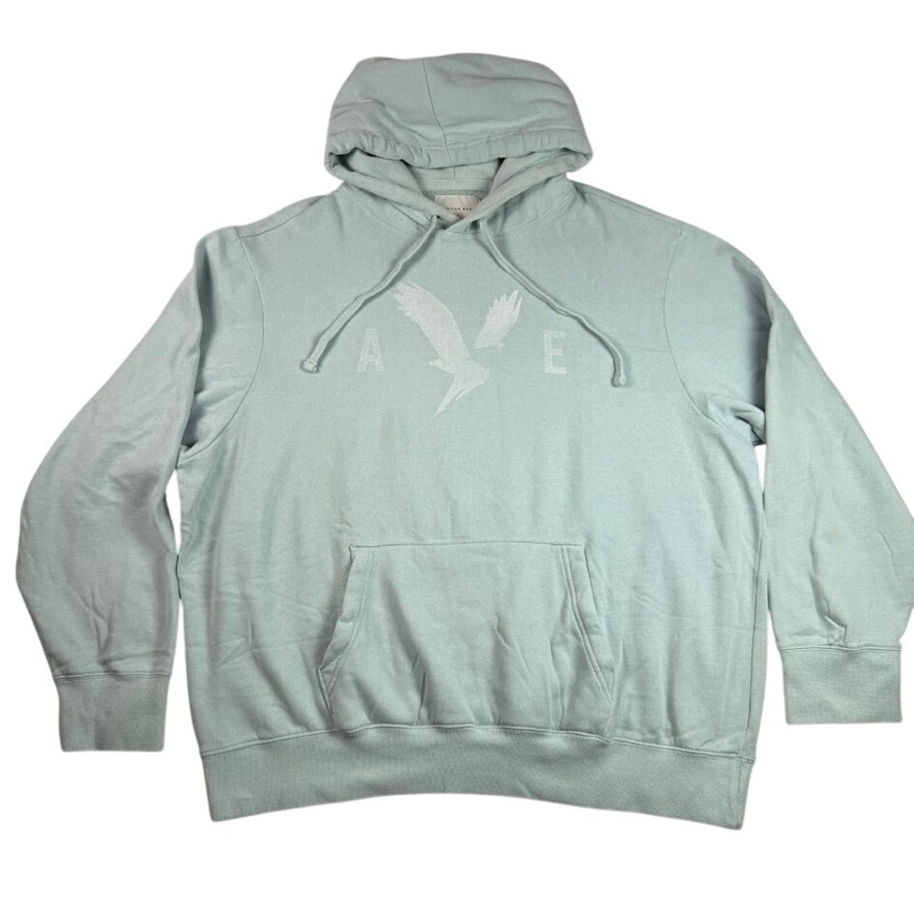 American Eagle Mens XXL Super Soft Graphic Logo Hoodie Light Green Sweatshirt